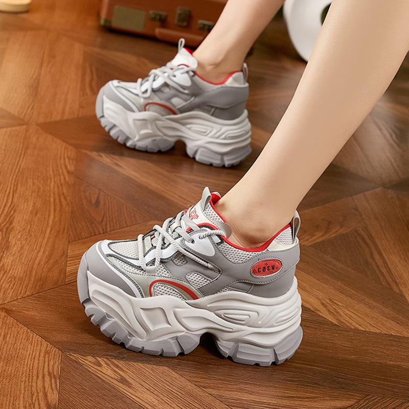 Женские кроссовки на толстой подошве в стиле 'dad shoes', новые модели весна 2025, для невысоких, увеличивающие рост, универсальные сетчатые повседневные