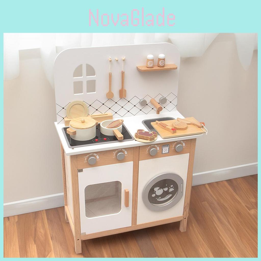 Toddler Play Kitchen With Wooden Construction And Interactive Features For Girl Development
