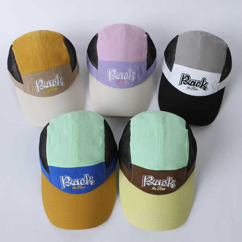 Quick-drying cap men's and women's summer light mesh breathable cap drawstring adjustable color matching flat-brimmed baseball cap