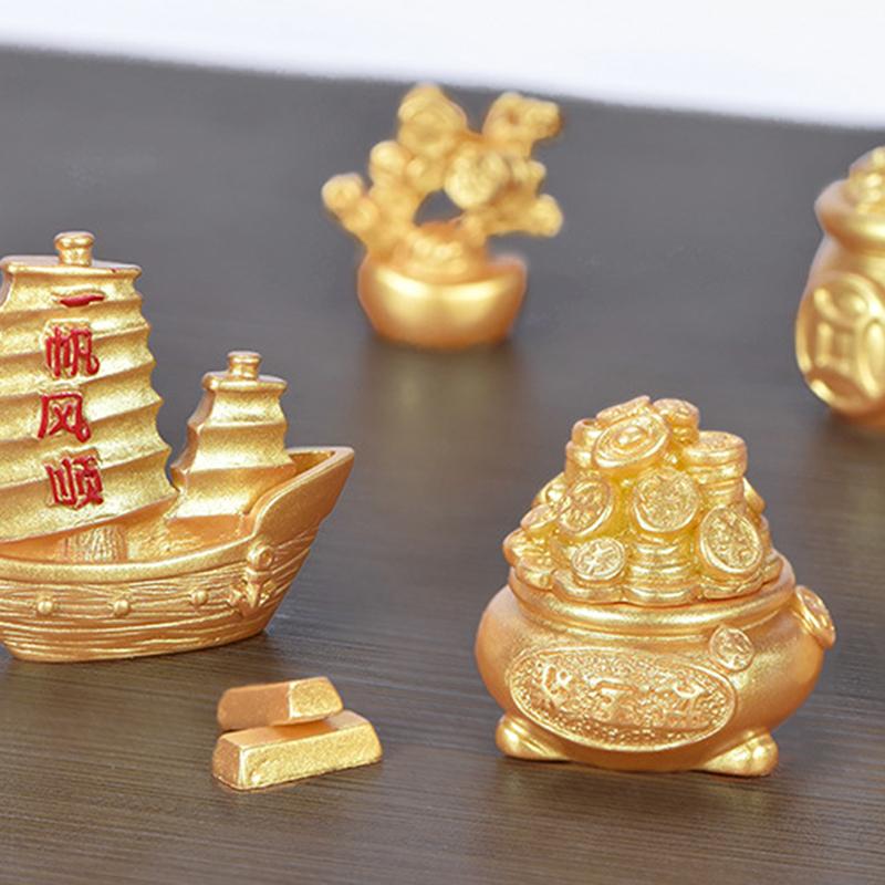 Микропейзаж DIY смоляные поделки новогодние золотые аксессуары слиток дерева тыква лодка