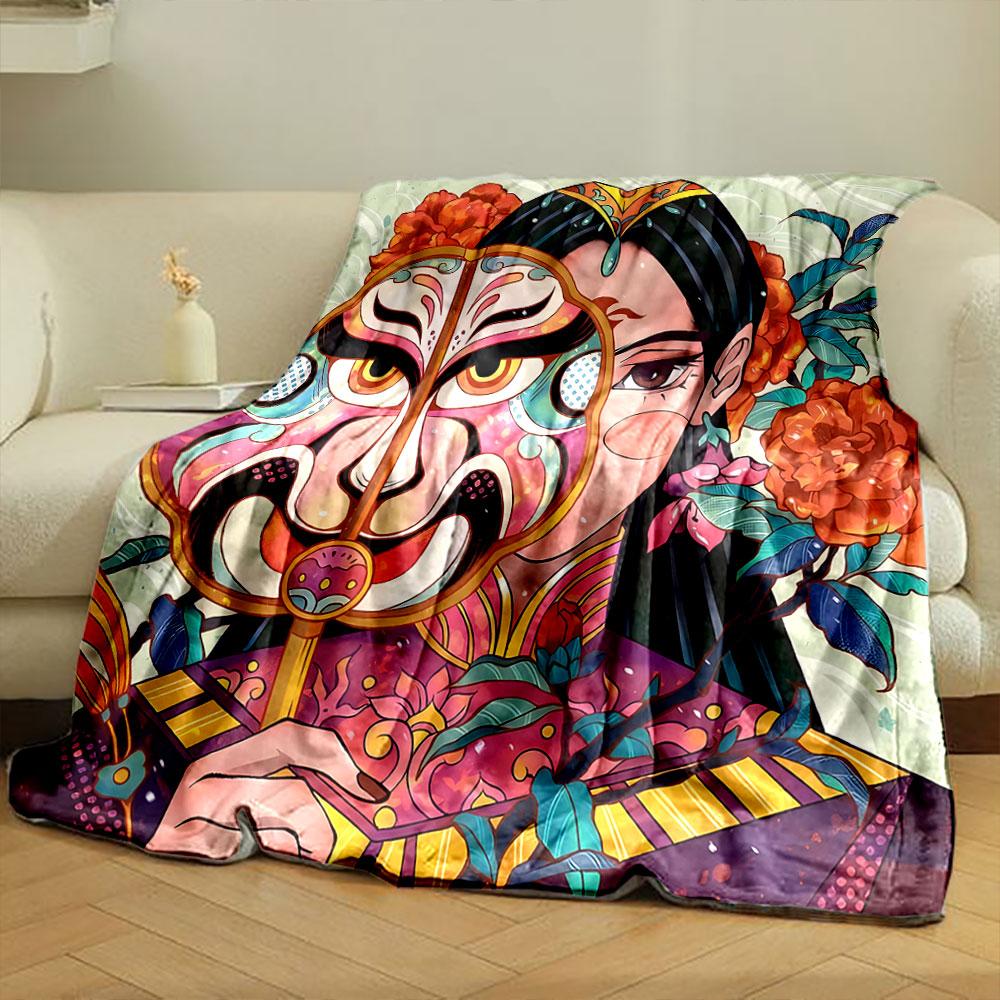 Mask and Flowers Art Deco print blanket soft and cozy perfect for the living room bed sofa or a nap,gift