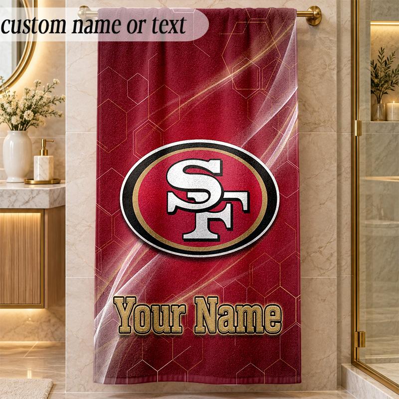 Beach TowelSan Francisco 49ers Custom Name Text Personalized Soft Towel for Beach Pool Indoor Home Decor Gift