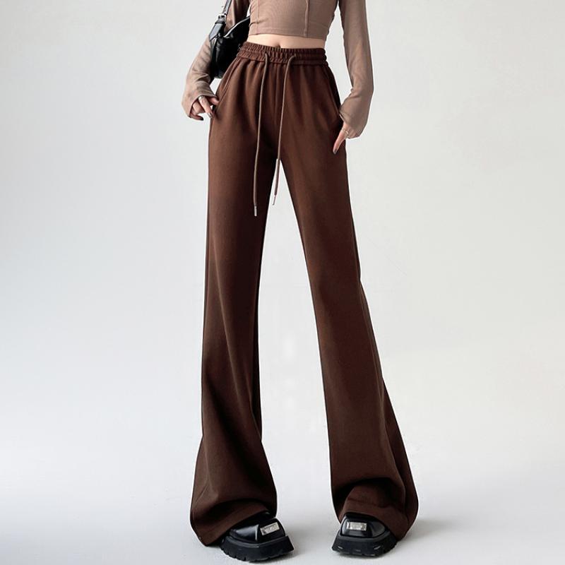 Элегантные женские повседневные брюки-клеш с широкими штанинами, новые модные свободные прямые брюки с высокой талией, женские однотонные простые офисные брюки со шнурком 2344