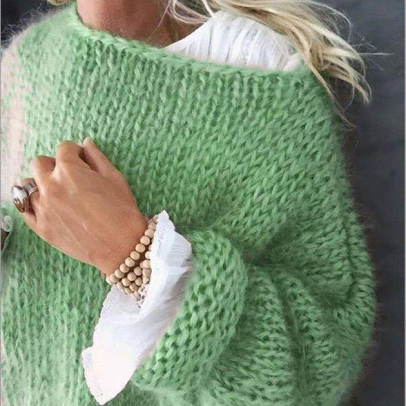 Mohair Sweater for Women, European and American Autumn and Winter Knitted Top, Fashionable Casual Amazon Sweater, Cross-Border Women's Clothing