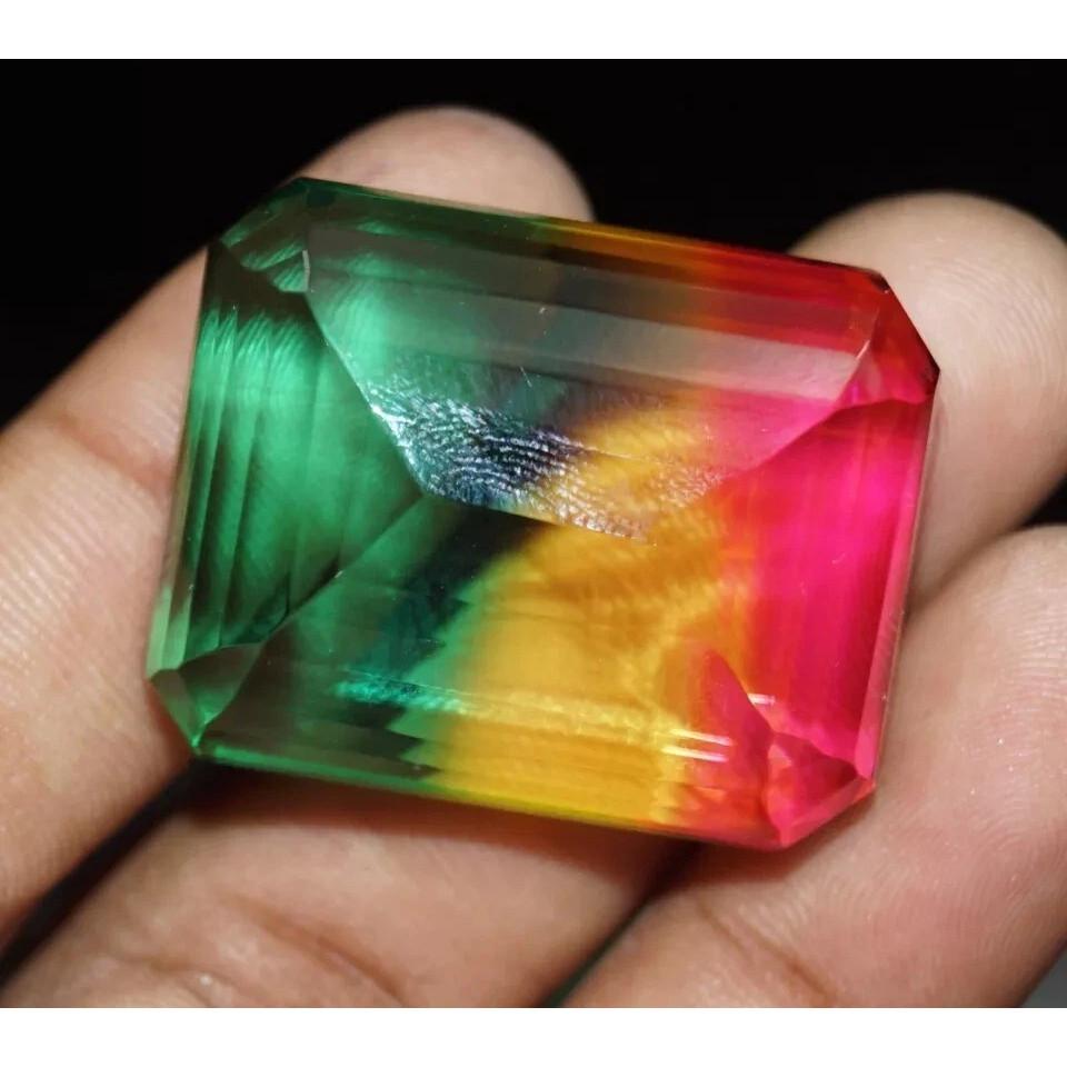 80-82 Ct Natural Tourmaline Multi-Color Emerald Cut Fabulous Certified Gemstone