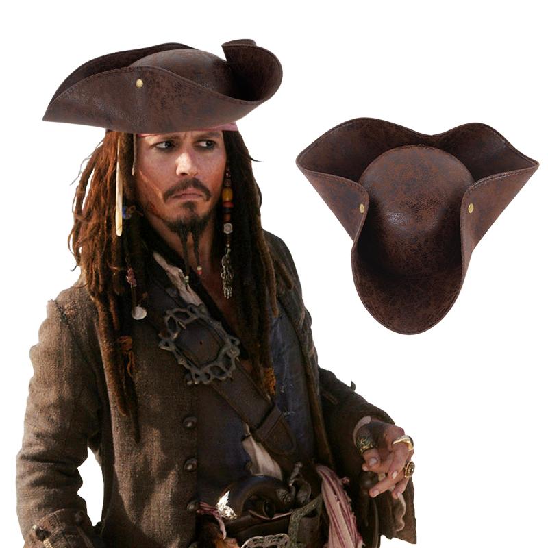 Faux Leather Pirate Hat Captain Brown Hat for Adult Men Women Cosplay Costume Accessories Exquisite Photography Props Halloween