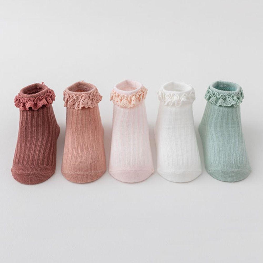 5Pairs Lace Baby Ruffle Socks Cotton Toddle Walking Socks Sweet Kids Tube Sock  Princess
