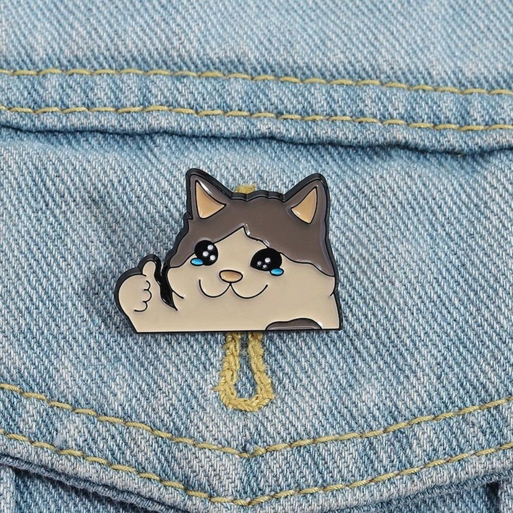 Kawaii Style Animal Brooch Crying Cat Lapel Badge Fashion Enamel Pin Office