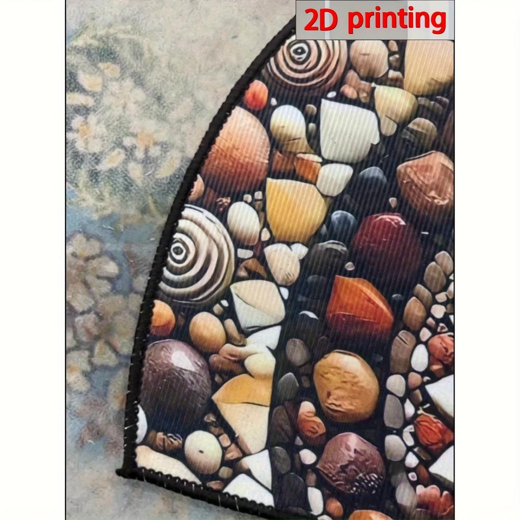 Welcome Mat Featuring Vibrant 2D Pebbles And Seashells - Slip-Resistant And to Maintain, This Semi-Circular Mat Is Ideal for Both Indoor And Outdoor