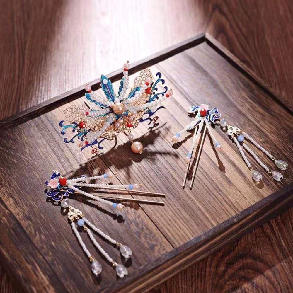 Tassel Chinese Style Hairpin Set Pearl Hanfu Hair Stick Retro   Cheongsam