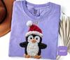 Santa Hat Penguin Shirt Comfort Colors® Faux Yarn Xmas Penguin Lover Gift For Christmas Movie Tee Winter Xmas Holiday Merry Christmas Party