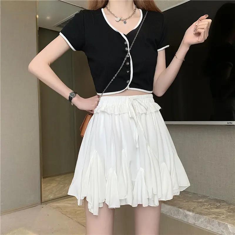 Skirts Women Pleated High Waist Solid Korean Style All-match Mini Summer Newest Simple Streetwear Holiday Female Leisure