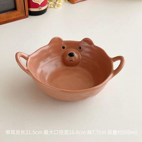 Необычная керамическая миска Милый маленький медведь и свинья Керамическая посуда Миска для завтрака с мультяшными хлопьями Йогуртовая миска Бытовая бинауральная миска