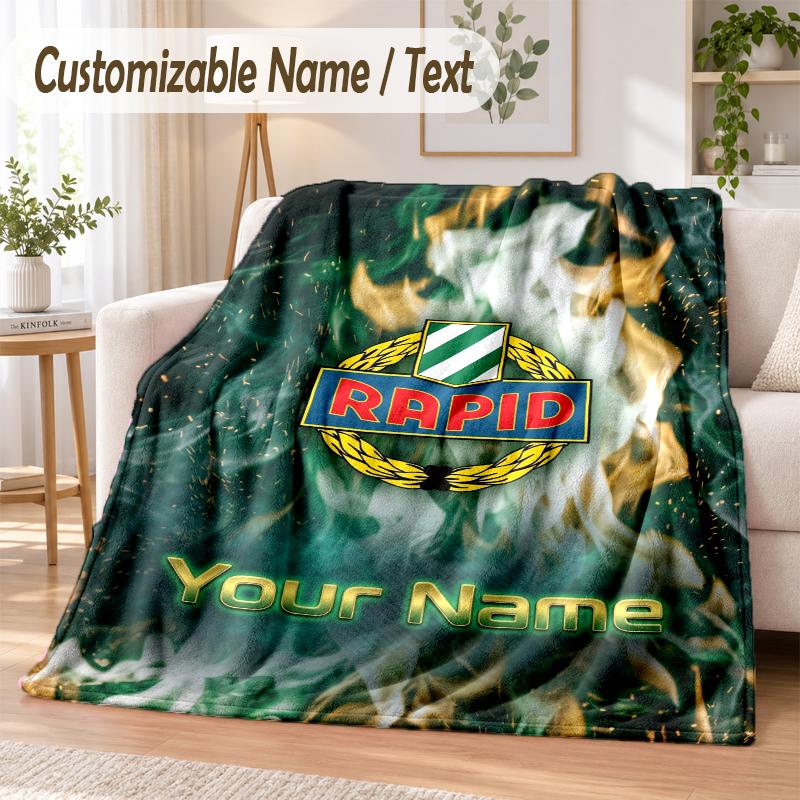 Custom Text Flannel Blanket Rapid Wien FC Print Warm Cozy Blanket Home Sofa Bedding