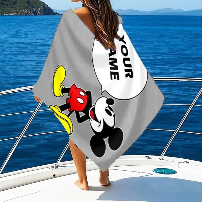1pc Mickey1 Beach Towel with Custom Name, Beach/Swimming/Bath/Picnic/Camping Towel, Suitable for Seaside Beaches