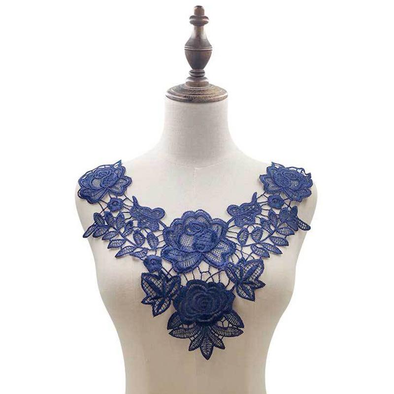 1PC Craft Diy Sewing Fabric Patches 3D Hollow Lace Trim Embroidery Collar Wedding Dress EMA