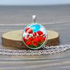 Flower Necklaces Rose Lotus Poppy Cherry Blossoms Sunflower Chains Necklace for Women Glass Cabochon Pendant Jewelry Lover Gift