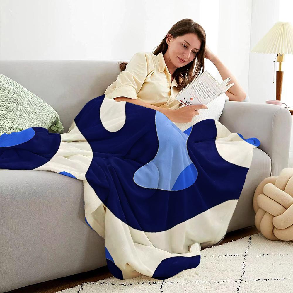 Blue Curved Camouflage Cartoon Anime Print Flannel Blanket Soft Warm Throw For Kids Bedroom Sofa Bed Christmas Office Car