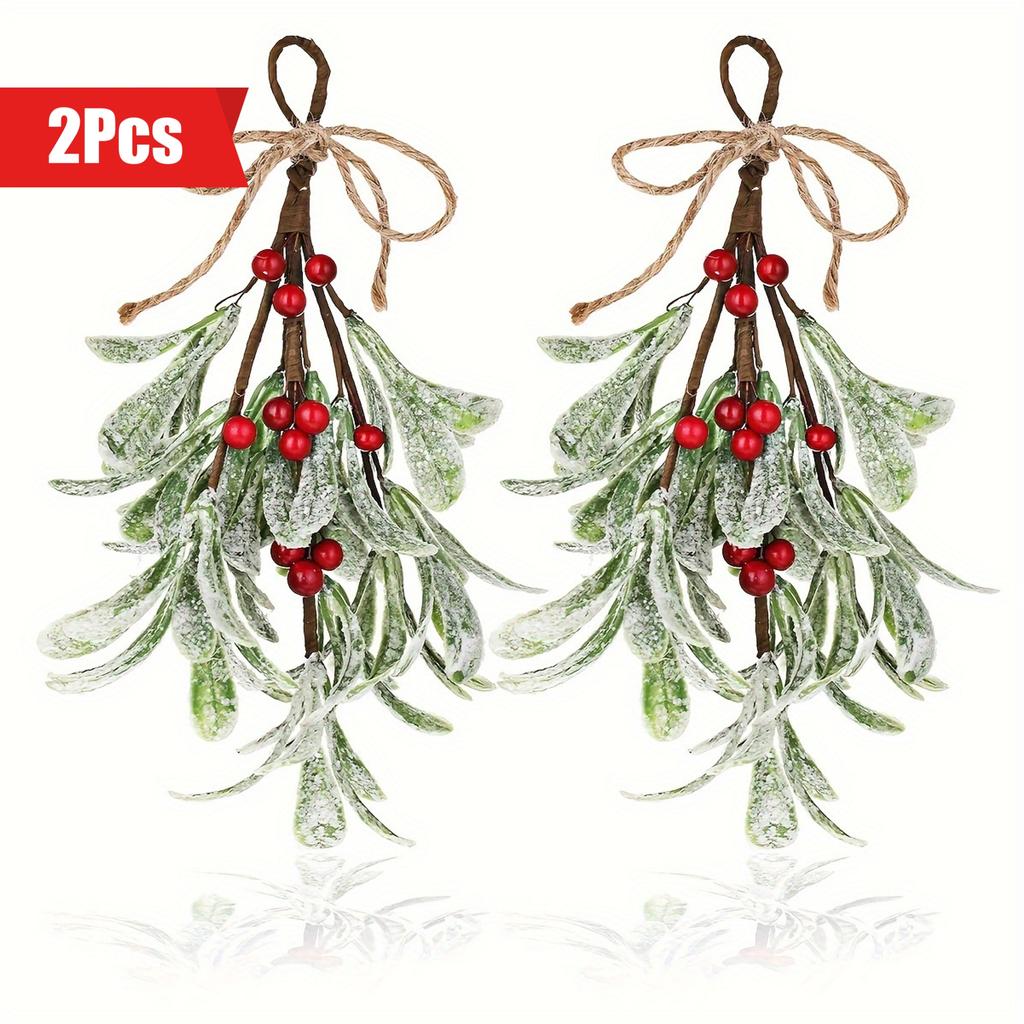 2pcs Classic Style Artificial Mistletoe Garland No Electricity Required Featherless Ideal For Christmas Tree Fireplace Cloak Decoration Perfect