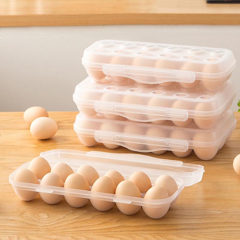 1Pc 12/18 Grid Egg Storage Box With Lid Kitchen Refrigerator Egg Box Egg Drop Rack Household Fridge Egg Organizer Egg Tray
