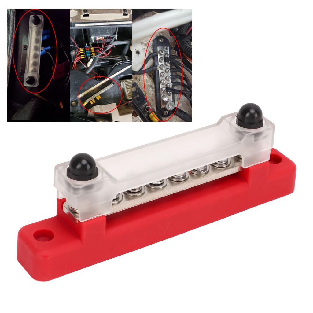 48V 150A 6 Terminal Bus Bar Power Distribution Block with Cover M6 Studs M4 Screws for Car RV Marine Boat