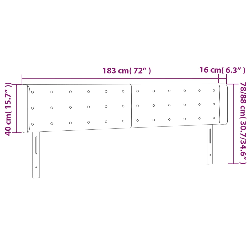 LED Headboard Dark Grey 183x16x78 88 cm Fabric