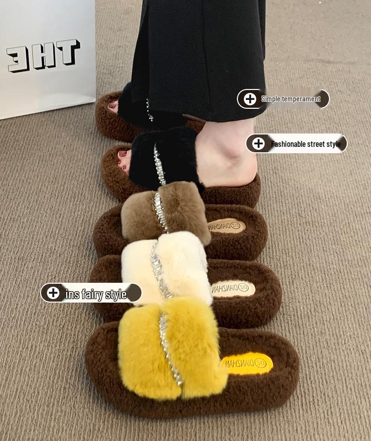 Women's Fuzzy Slippers: New 2025 Thick-Soled, Height-Enhancing, Plus Velvet Cotton for Autumn/Winter