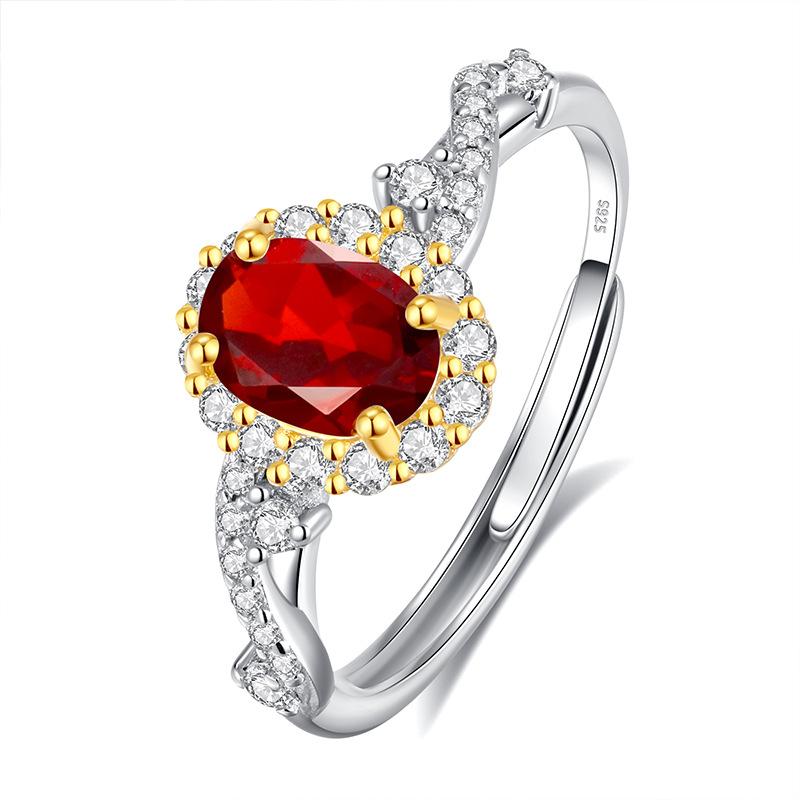 Natural Crystal Stone Ring S925 Sterling Silver Inlaid Topaz Olivine Light Luxury Fashion Gift Women