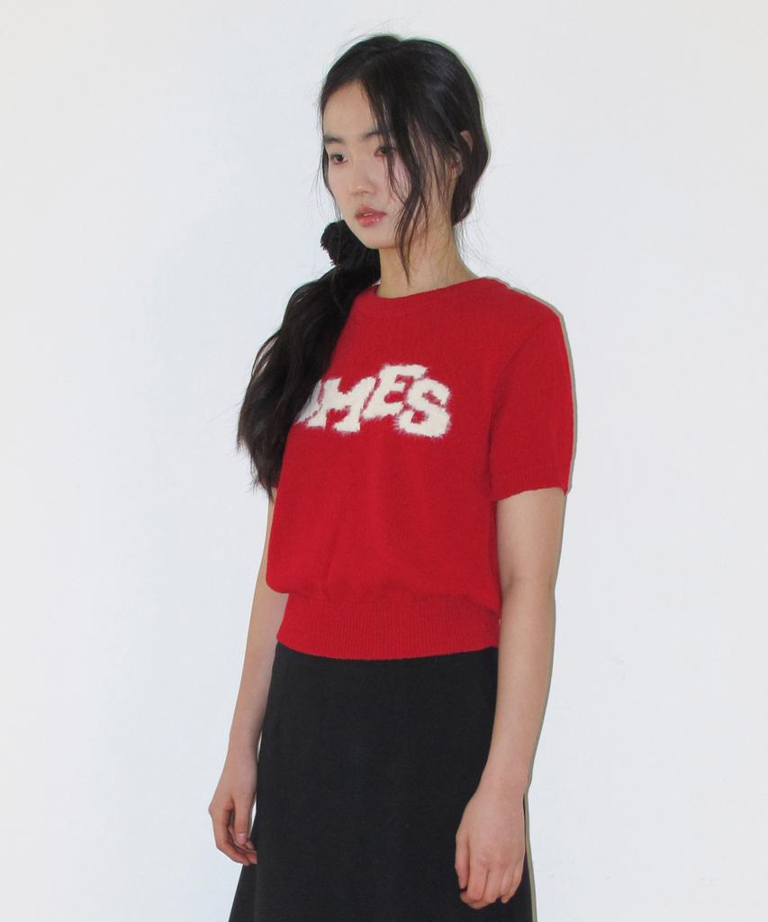 AMES-WORLDWIDE Hairy Logo Short Sleeve Knit Red