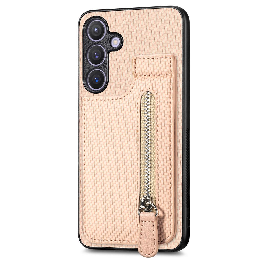 For Samsung Galaxy S25+ Case Leather Phone Back Cover with Zipper Card Holder Kickstand