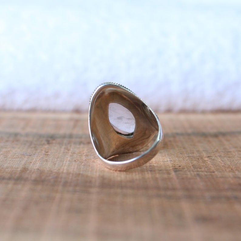 Серебряное кольцо из розового кварца, стерлинговое серебро 925 пробы, женское кольцо ручной работы, кольцо с розовым драгоценным камнем, подарок для нее, кольцо в стиле бохо, новогодний подарок,