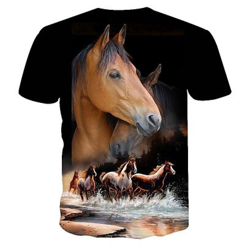 Повседневная мужская 3D-футболка с изображением лошадей на день рождения | Черная летняя мужская футболка унисекс с принтом животных, круглый вырез, 3D, большой размер, повседневная одежда с коротким рукавом