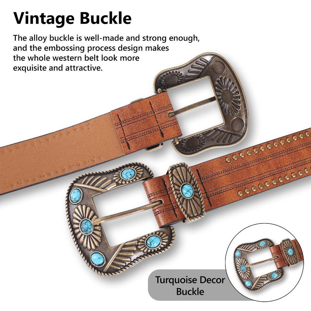 Богемный кожаный ремень с цветочной гравировкой, бирюзовый декор, пряжка, ковбойские деревенские ремни для женщин, женские ремни
