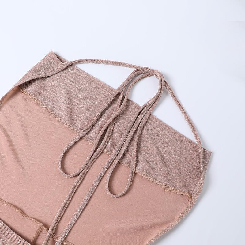 Сексуальные комбинезоны с открытой спиной и бретельками через шею с высокой талией, женские наряды, модные комбинезоны без рукавов с широкими штанинами для женщин, элегантные однотонные облегающие комбинезоны 25751