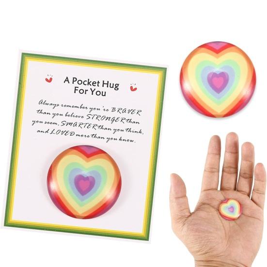 Pocket Hug Rainbow Heart Decoration with Greeting Card Round Glass Colorful Heart Ornament Friends Family Valentine's Day Keepsake Gift