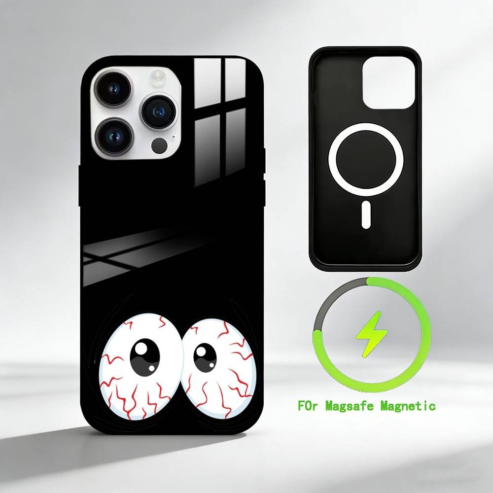 C-Cartoon expression Phone Case For iPhone 17 16 15 14 13 12 Pro Max Plus for Mirror Wireless Magnetic Cover