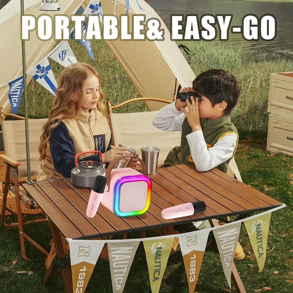 Karaoke Machine, Mini Karaoke Machine with Wireless Microphone, Portable Speaker with Voice Changer Effect and LED Light, Best Gift Toys for Boys and