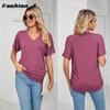 Summer New Casual Pullover V-neck Solid Color Loose T-shirt Women's Tops