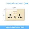 Gold UK 13A Tempered Glass USB Socket Plug,18W Type-C Fast Charging Universal 3pin Dual Power Outlet,Wall LED 2way Light Switch