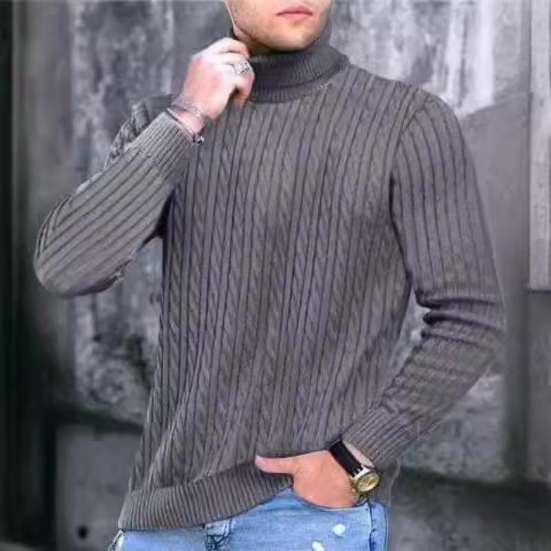 Fashion 2025 Autumn and Winter Men's Solid Color Turtleneck Sweater Twisted Pullover Base Knit Sweater