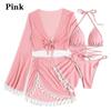 New Women's Split Four Piece Bikini Swimsuit Sexy Solid Lace Up Bikini Elegant Tassel Long Sleeve Fresh Beach Bikini