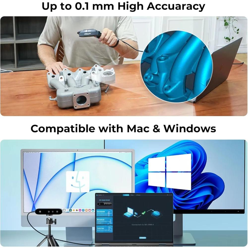Creality CR-Scan Ferret SE 3D Scanner 0.1mm Accuracy 24-bit Full Color Handheld Scanner Anti-Shake Tracking for 3D Printing