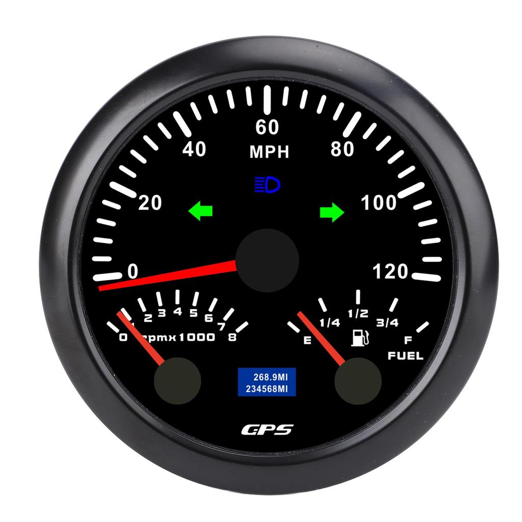 3 in 1 GPS Speedometer Tachometer Fuel Level Gauge with Turn Signal 3 3 8in 120MPH 8000rpm 7 Colors Backlit for RV