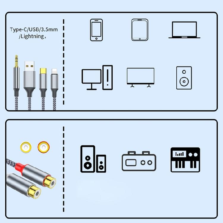 Аудиоразъем 3,5 мм, Кабель USB Type-C на 2 RCA для Бесшовной Интеграции Аудиоустройств Соединительный Кабель