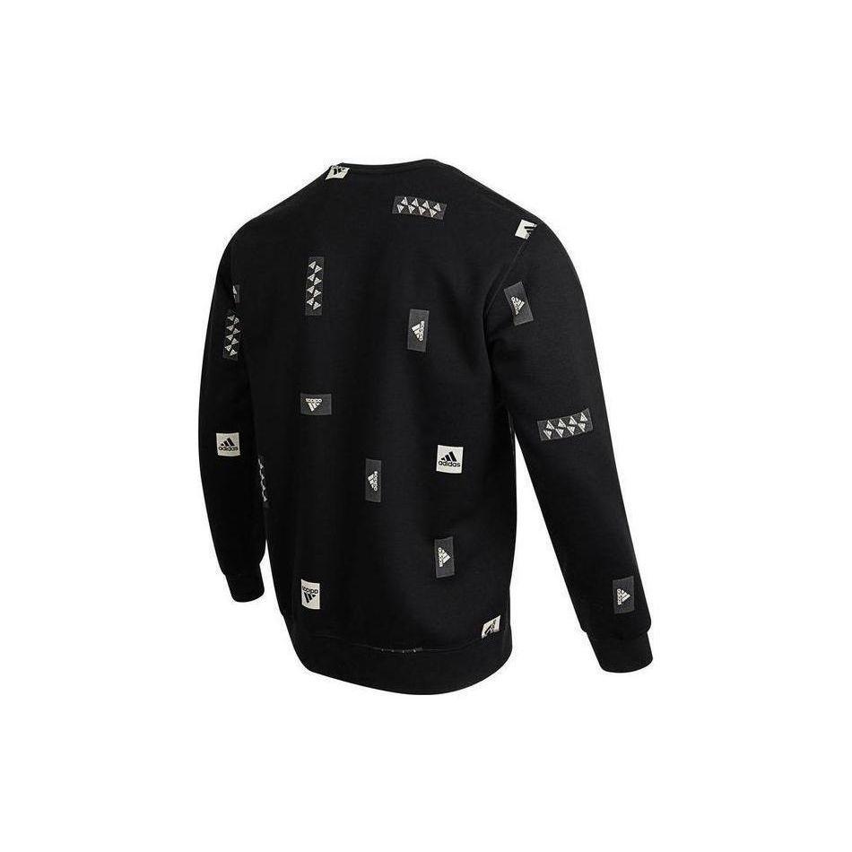 adidas Свитшот с мульти-логотипом FW22, с круглым вырезом, свободный, комфортный, повседневный, спортивная одежда, пуловер, топ, мужской, черный, HN8982