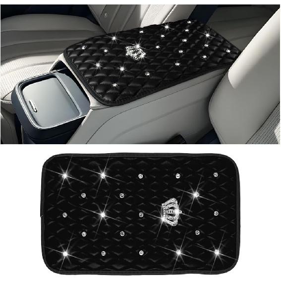 Чехол Mandark Bling на центральную консоль автомобиля, Коврик-подкладка под подлокотник сиденья автомобиля с короной из страз, Алмазный защитный чехол-подушка на подлокотник салона автомобиля