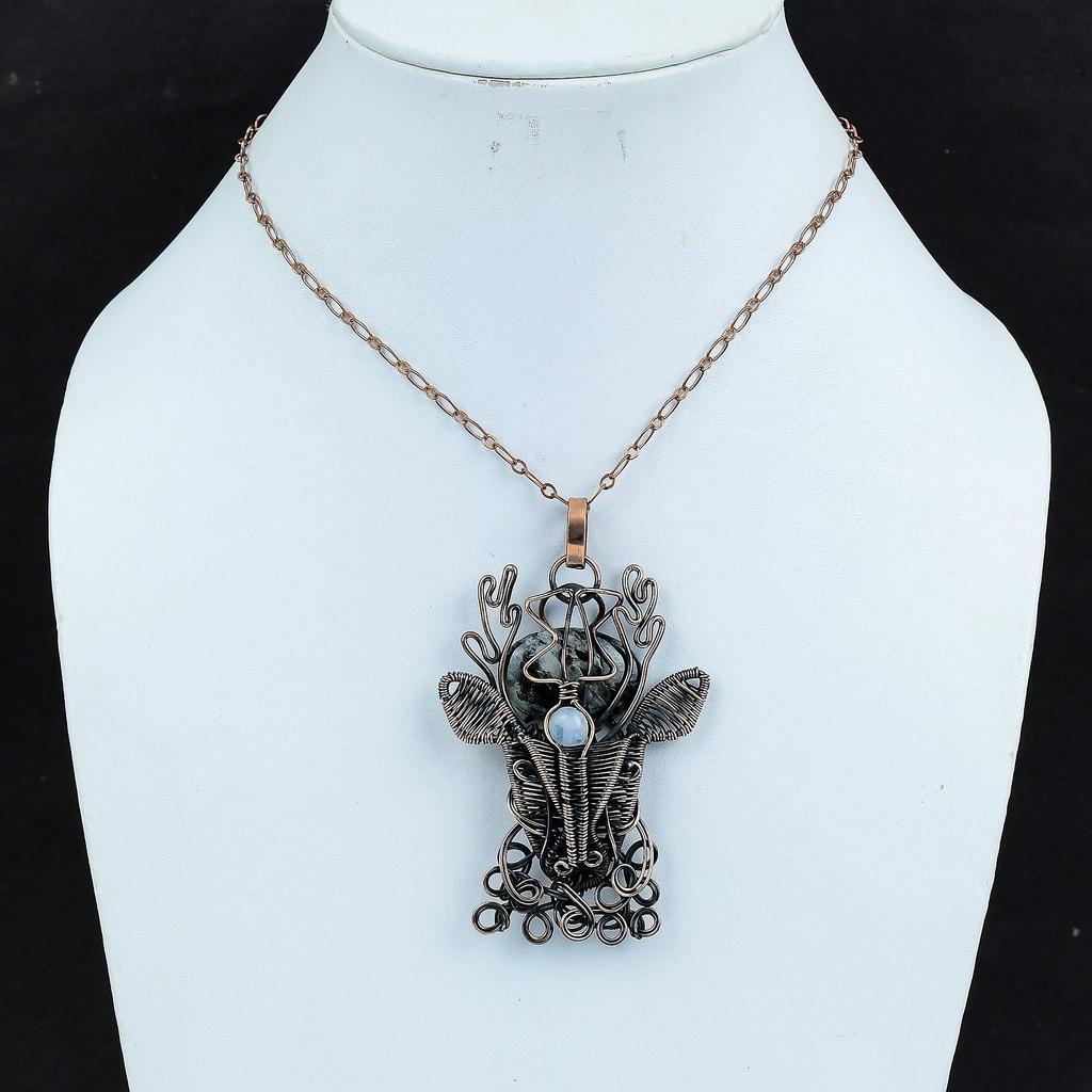 Astrophyllite Pendant Copper Wire Wrapped Gemstone Pendant Handmade Deer Face Jewelry Rainbow Moonstone Pendant Copper Jewelry Gifts For Her