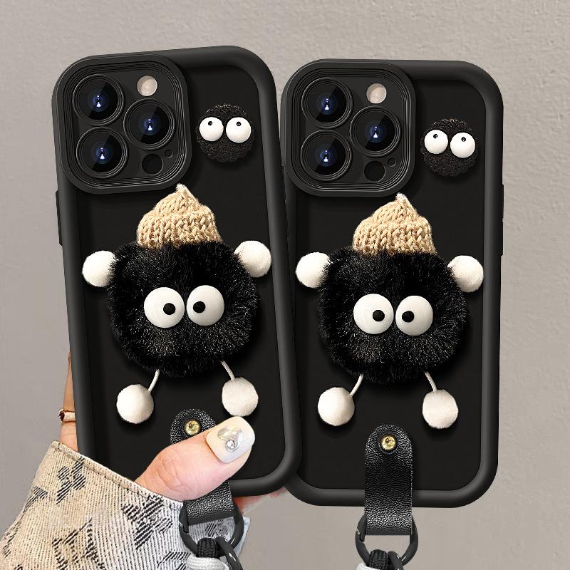 Плюшевый брелок в виде угольного шарика, подходит для чехла для мобильного телефона Apple 13pro 15/16, креативный силиконовый 14, осень-зима XR, противоударный