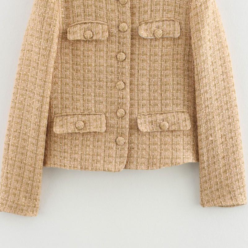 Womens Casual Chic Tweed Jacket Versatile Fashion Outerwear Daily Wear