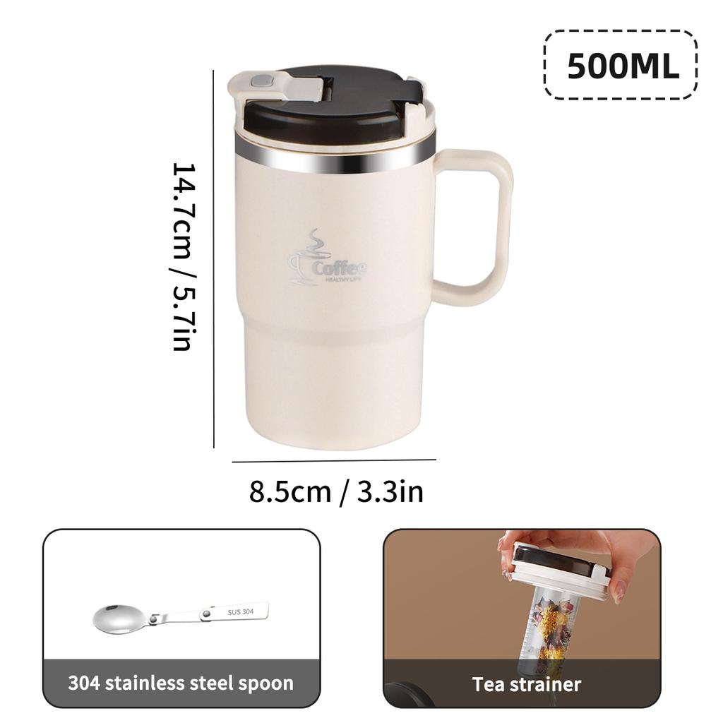 WORTHBUY Double Wall Insulated Mug 304 Stainless Steel Coffee Cup With Strainer&Spoon Student Portable Drinking Cup Drinkware
